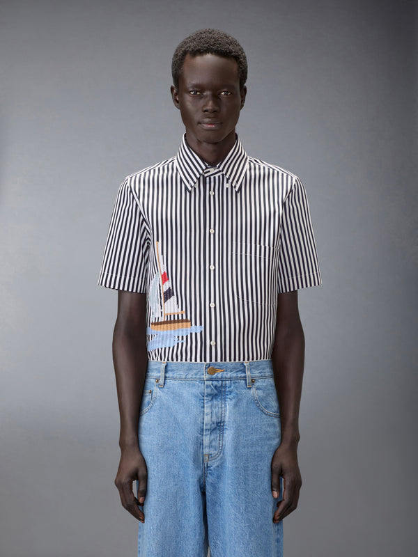 STRIPED SAILBOAT EMBROIDERY SHORT SLEEVE SHIRT - image 1