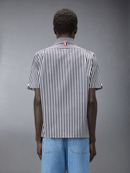 STRIPED SAILBOAT EMBROIDERY SHORT SLEEVE SHIRT NAVY