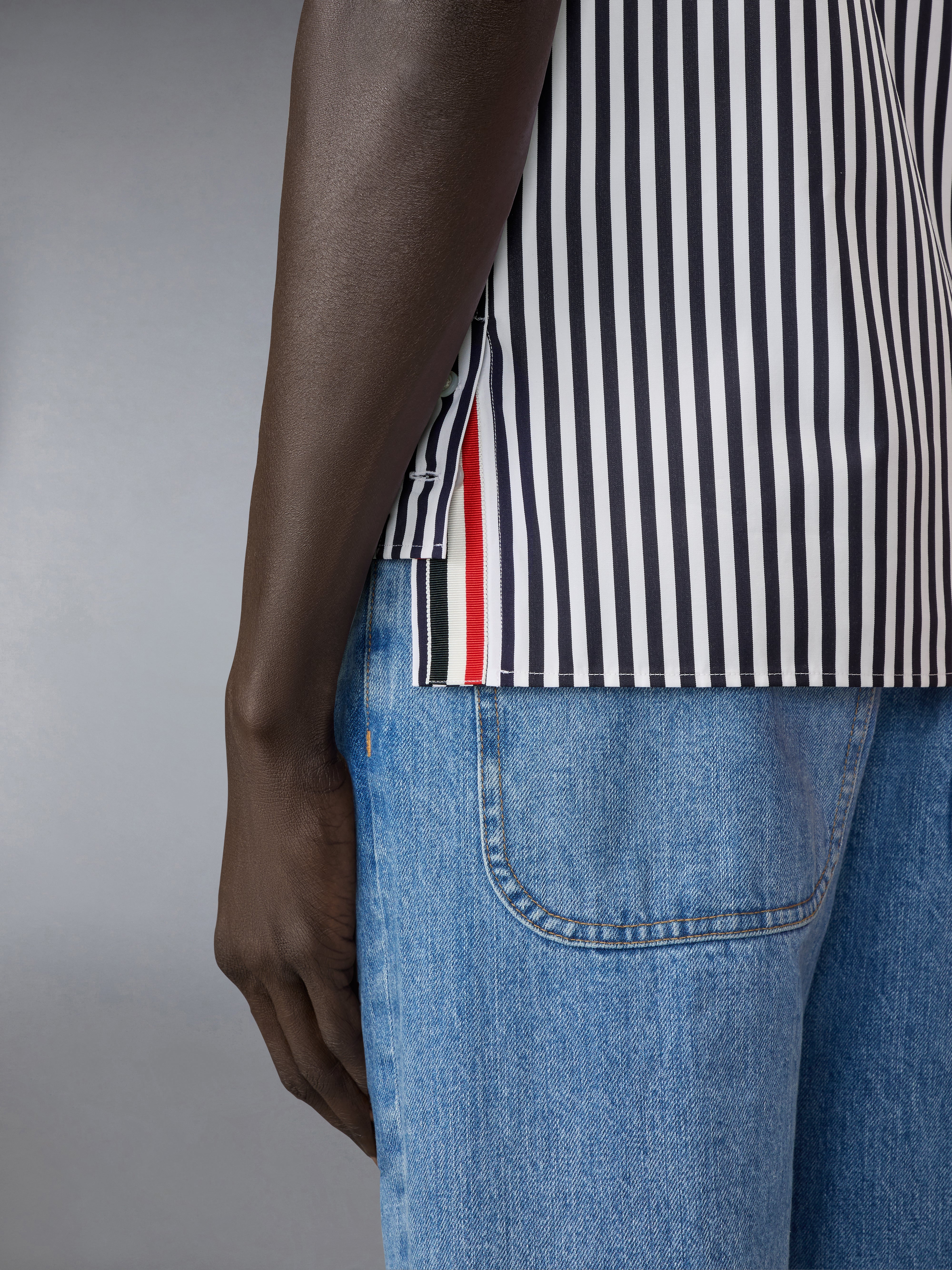 Striped Sailboat Embroidery Short Sleeve Shirt | Thom Browne