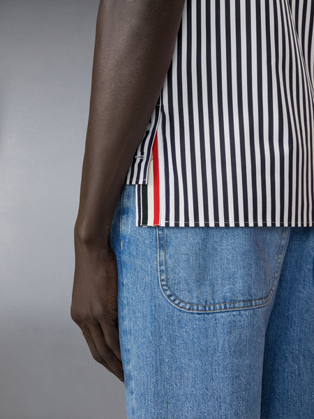 STRIPED SAILBOAT EMBROIDERY SHORT SLEEVE SHIRT NAVY