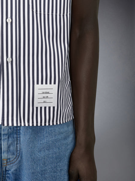 STRIPED SAILBOAT EMBROIDERY SHORT SLEEVE SHIRT NAVY