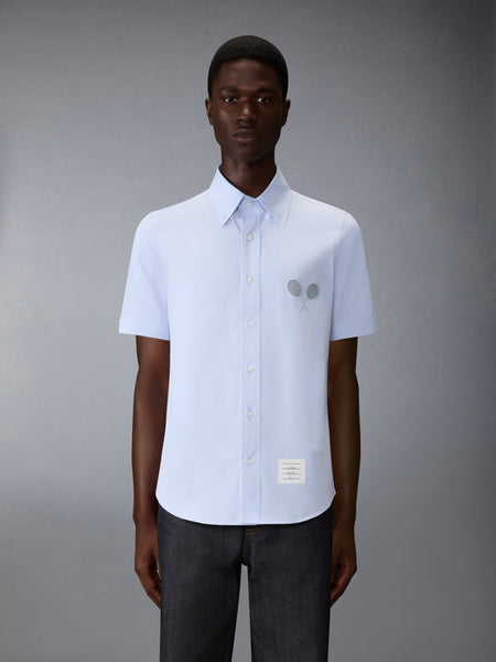 SOLID POPLIN TENNIS RACQUET EMBROIDERY SHORT SLEEVE SHIRT LIGHT BLUE