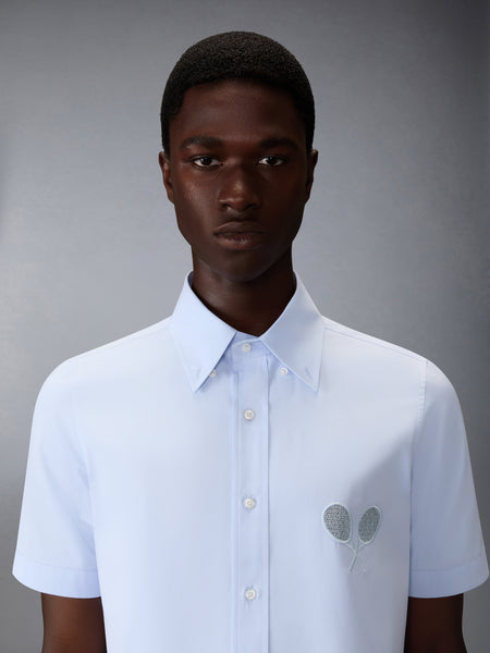 SOLID POPLIN TENNIS RACQUET EMBROIDERY SHORT SLEEVE SHIRT LIGHT BLUE