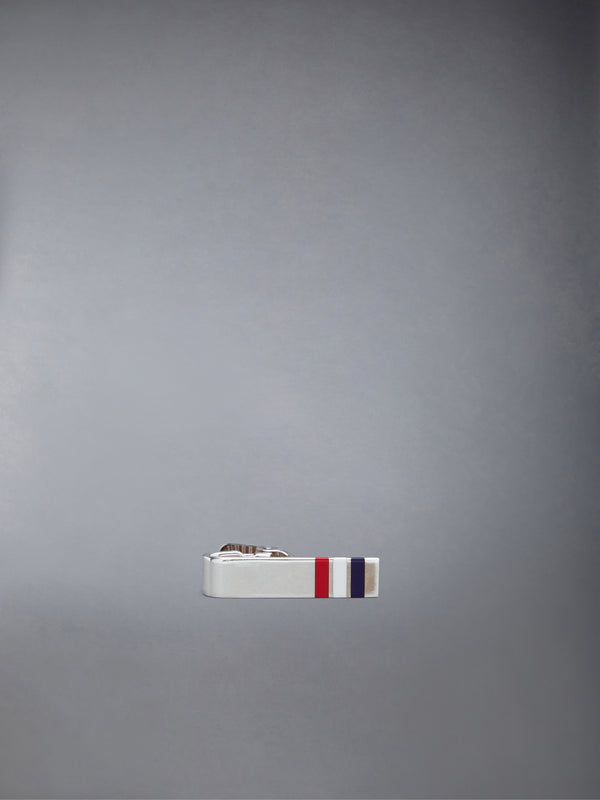 SILVER ENAMEL STRIPE SHORT TIE BAR - featured image