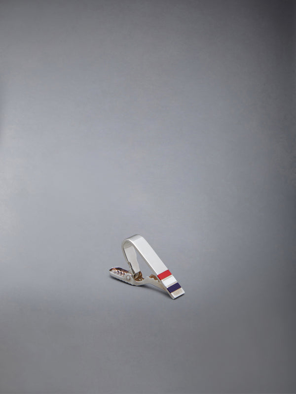 SILVER ENAMEL STRIPE SHORT TIE BAR - image 2