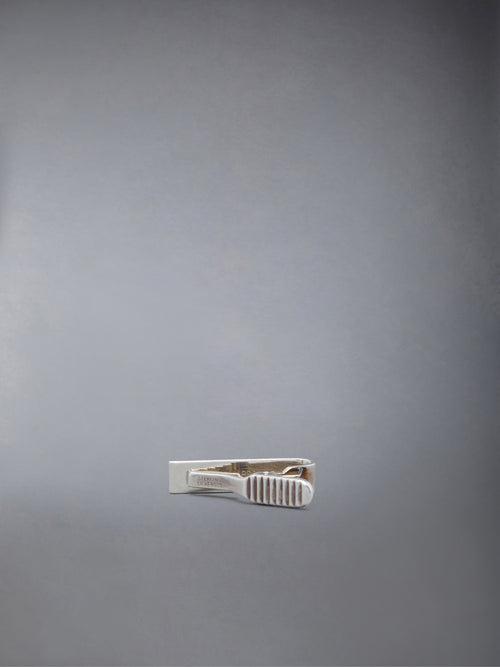SILVER ENAMEL STRIPE SHORT TIE BAR