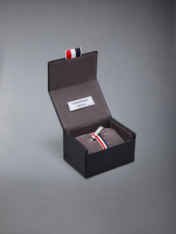 SILVER ENAMEL STRIPE SHORT TIE BAR - image 4