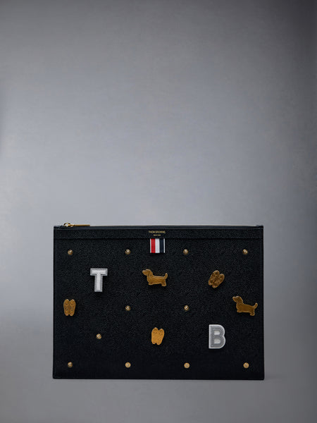 Polka Dot Pebble Grain Leather Medium Document Holder BLACK