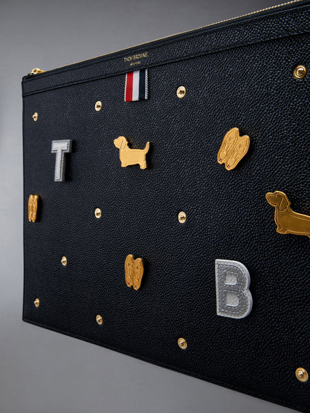 Polka Dot Pebble Grain Leather Medium Document Holder BLACK