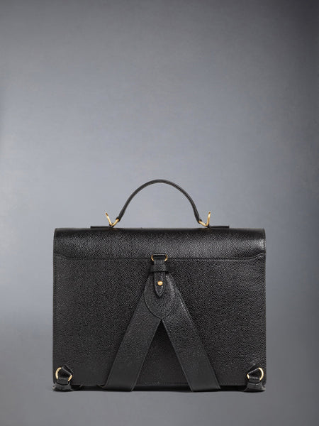 PEBBLE GRAIN DOUBLE SHOULDER STRAP SCHOOL BAG BLACK