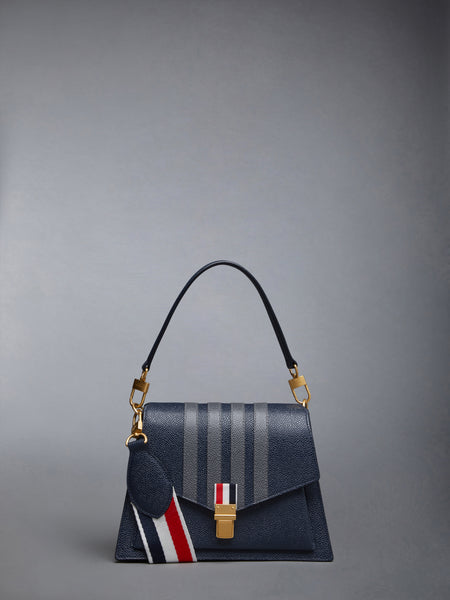 PEBBLE GRAIN LEATHER 4-BAR TRAPEZE BAG NAVY