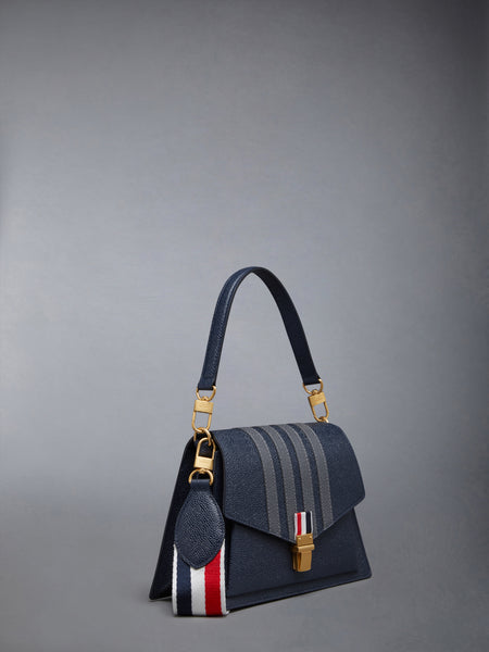 PEBBLE GRAIN LEATHER 4-BAR TRAPEZE BAG NAVY