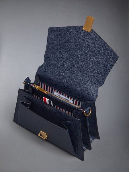 PEBBLE GRAIN LEATHER 4-BAR TRAPEZE BAG NAVY