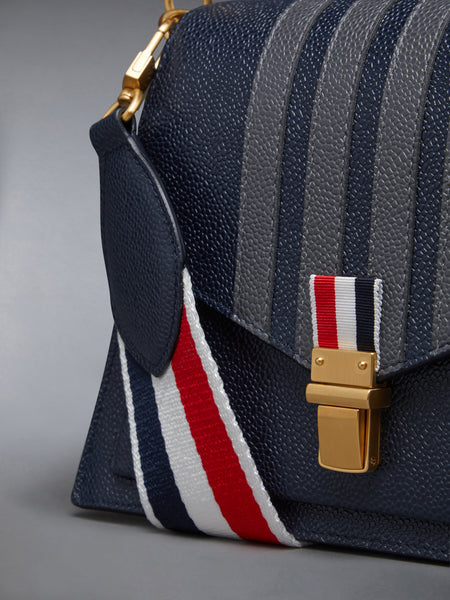 PEBBLE GRAIN LEATHER 4-BAR TRAPEZE BAG NAVY