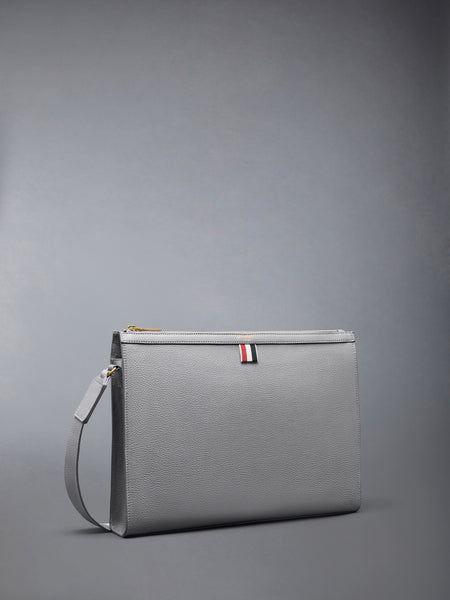 SOFT PEBBLE GRAIN 4-BAR CROSSBODY DOCUMENT HOLDER LIGHT GREY
