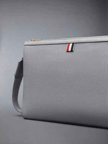 SOFT PEBBLE GRAIN 4-BAR CROSSBODY DOCUMENT HOLDER LIGHT GREY