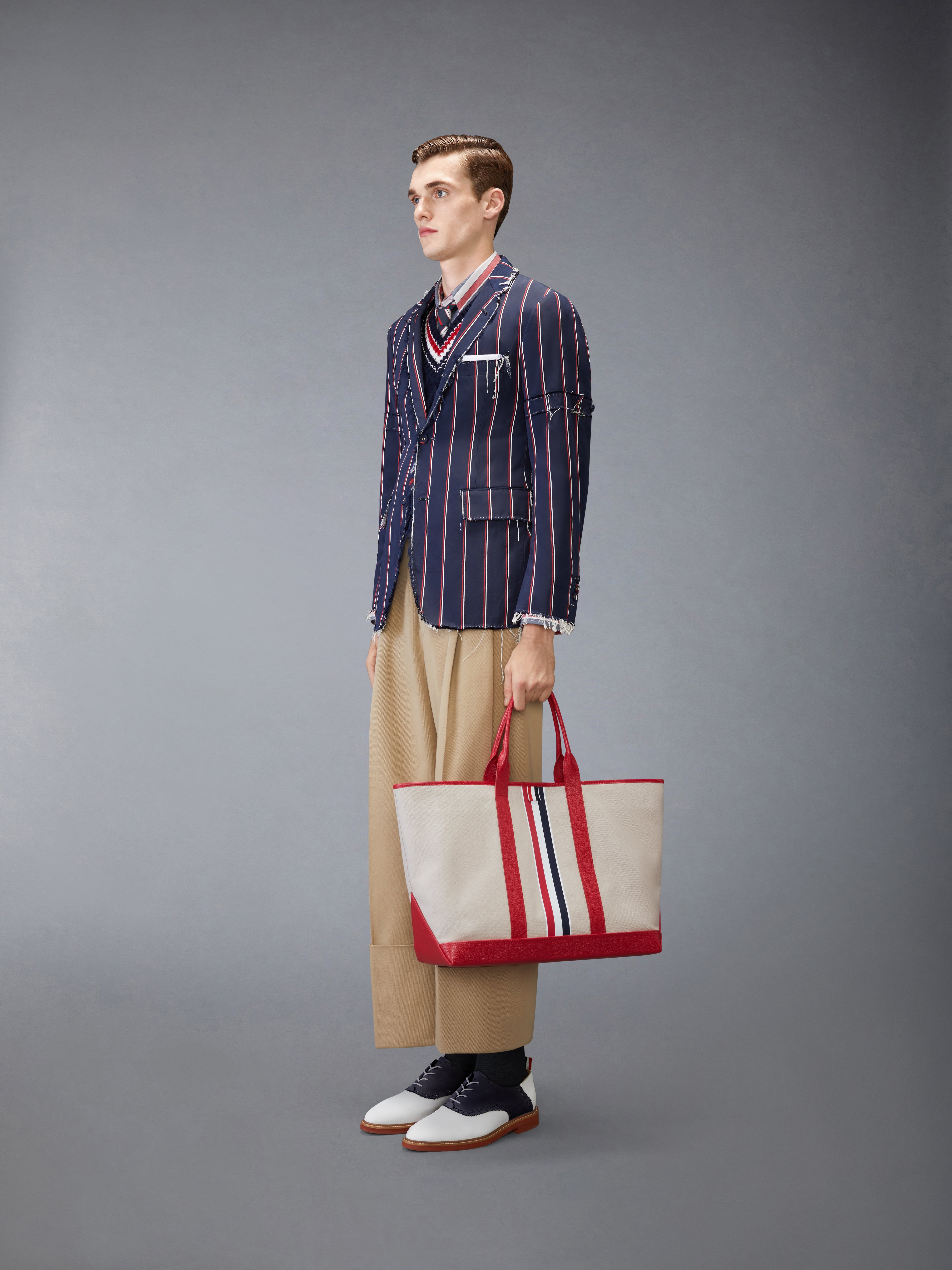 Rwb Stripe Medium Tool Tote In Salt And Pepper Cotton Canvas