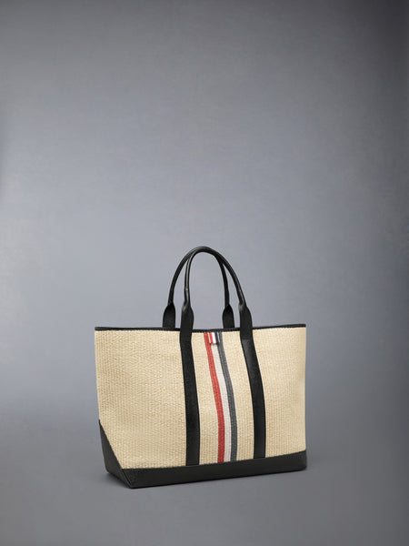 MEDIUM TOOL TOTE WITH RWB STRIPE IN RAFFIA BLACK