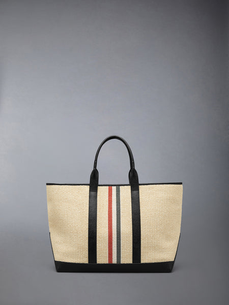 MEDIUM TOOL TOTE WITH RWB STRIPE IN RAFFIA BLACK