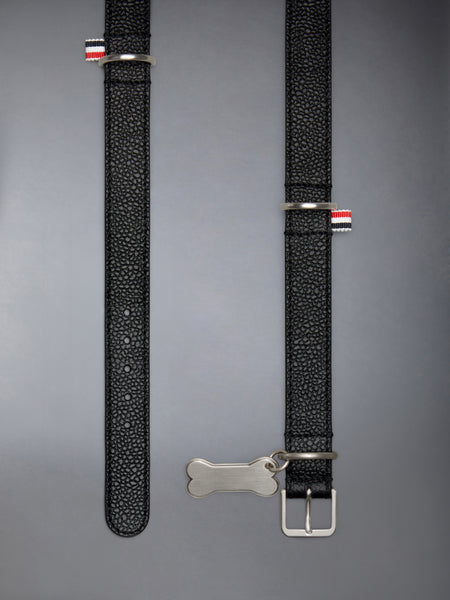 HECTOR BROWNE PEBBLE GRAIN BONE TAG DOG COLLAR BLACK