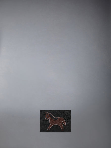 LUNAR NEW YEAR PEBBLE GRAIN HORSE SINGLE CARD HOLDER BLACK