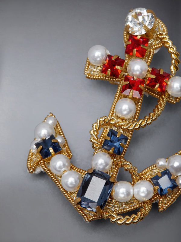 PEARL AND CRYSTAL EMBROIDERY ANCHOR BROOCH - image 2