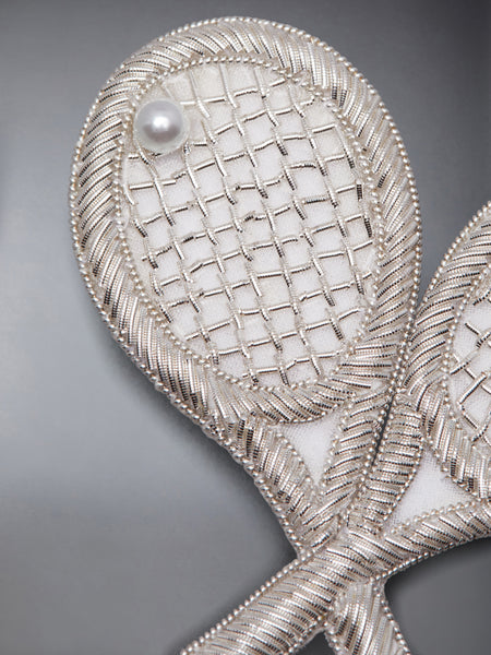 PEARL AND BULLION EMBROIDERY TENNIS RACQUET BROOCH SILVER