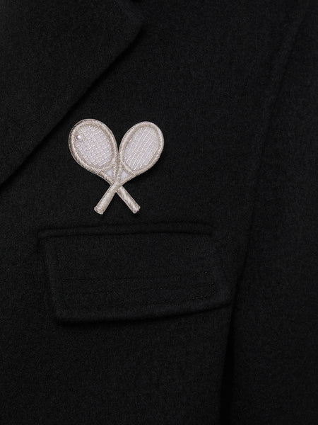 PEARL AND BULLION EMBROIDERY TENNIS RACQUET BROOCH SILVER