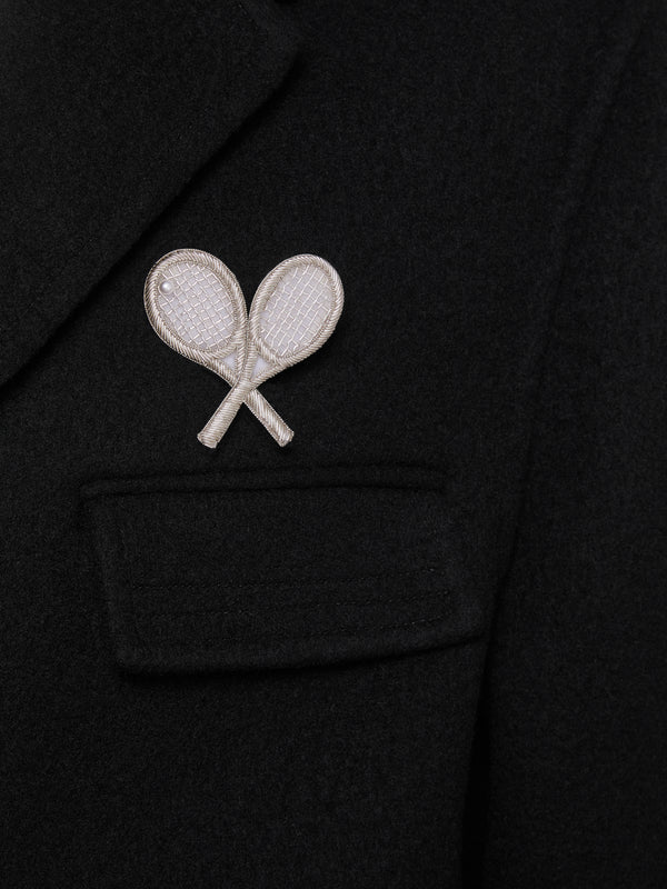 PEARL AND BULLION EMBROIDERY TENNIS RACQUET BROOCH - image 3