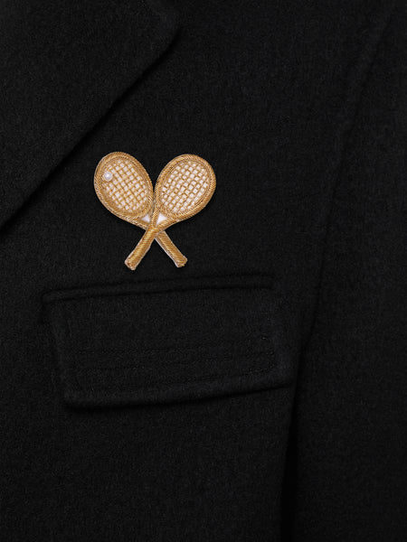 PEARL AND BULLION EMBROIDERY TENNIS RACQUET BROOCH GOLD