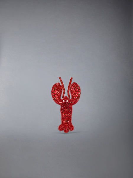 CRYSTAL BEADS BULLION LOBSTER BROOCH GOLD