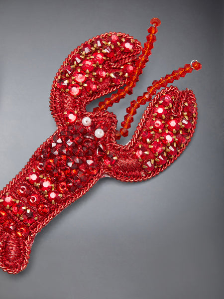 CRYSTAL BEADS BULLION LOBSTER BROOCH GOLD