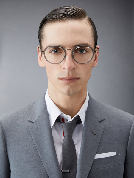 ACETATE AND TITANIUM ROUND EYEGLASSES LIGHT GREY