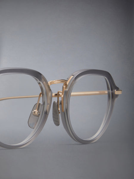 ACETATE AND TITANIUM ROUND EYEGLASSES LIGHT GREY
