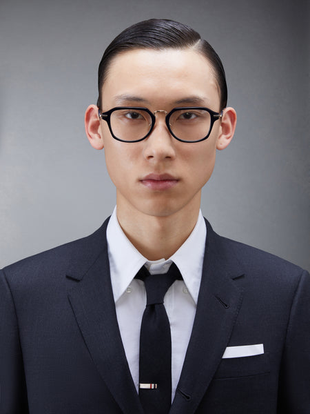 ACETATE AND TITANIUM RECTANGULAR EYEGLASSES NAVY