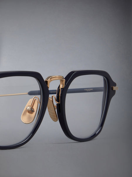 ACETATE AND TITANIUM RECTANGULAR EYEGLASSES NAVY