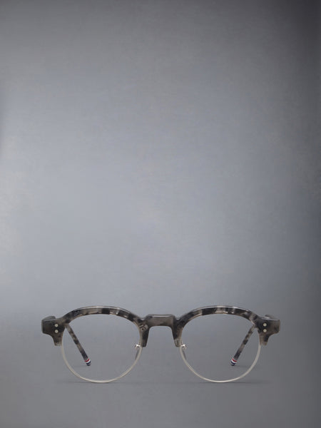 TORTOISE ACETATE AND TITANIUM OVAL EYEGLASSES DARK GREY