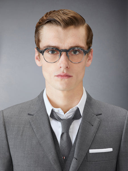 TORTOISE ACETATE AND TITANIUM OVAL EYEGLASSES DARK GREY