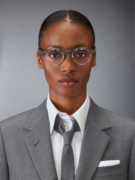 TORTOISE ACETATE AND TITANIUM OVAL EYEGLASSES DARK GREY