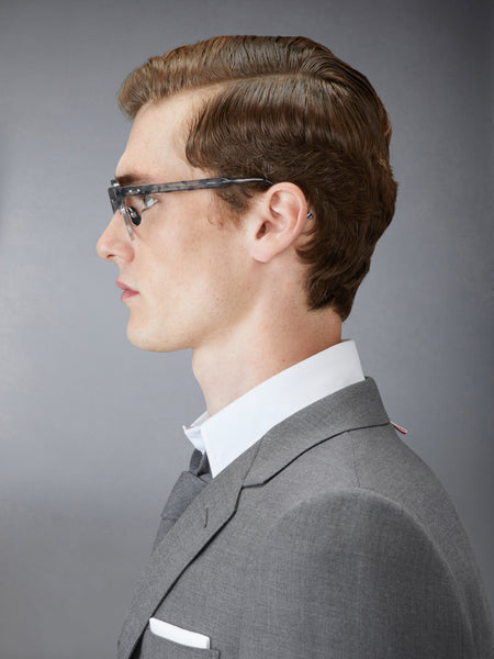 TORTOISE ACETATE AND TITANIUM OVAL EYEGLASSES DARK GREY