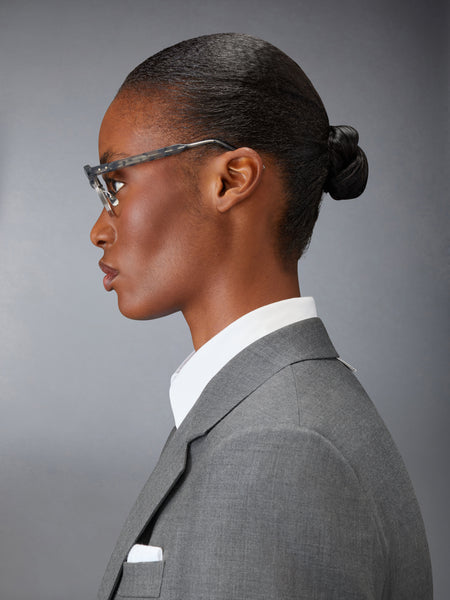TORTOISE ACETATE AND TITANIUM OVAL EYEGLASSES DARK GREY
