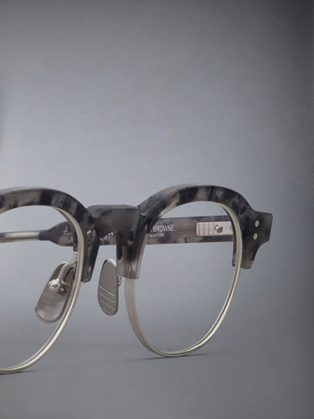 TORTOISE ACETATE AND TITANIUM OVAL EYEGLASSES DARK GREY