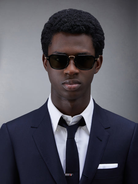 ACETATE AND TITANIUM RECTANGULAR SUNGLASSES BLACK