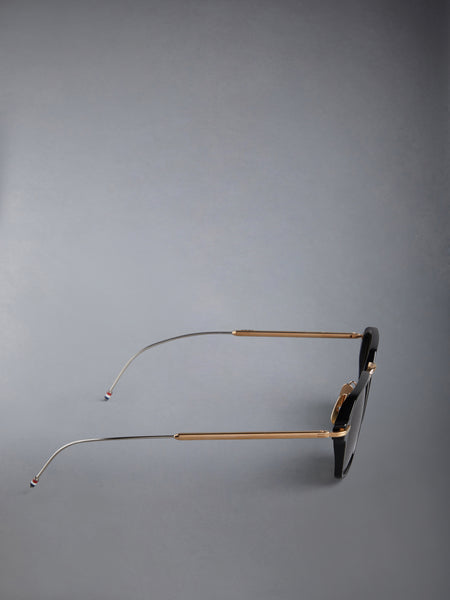 ACETATE AND TITANIUM RECTANGULAR SUNGLASSES BLACK