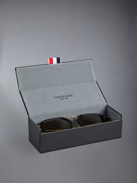 ACETATE AND TITANIUM RECTANGULAR SUNGLASSES BLACK