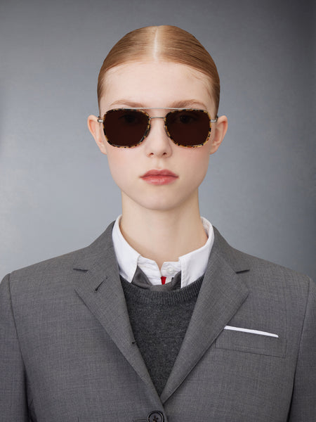 ACETATE AND TITANIUM RECTANGULAR AVIATOR SUNGLASSES DARK BROWN