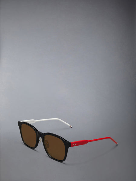 ACETATE RECTANGULAR SUNGLASSES NAVY WITH RED AND WHITE