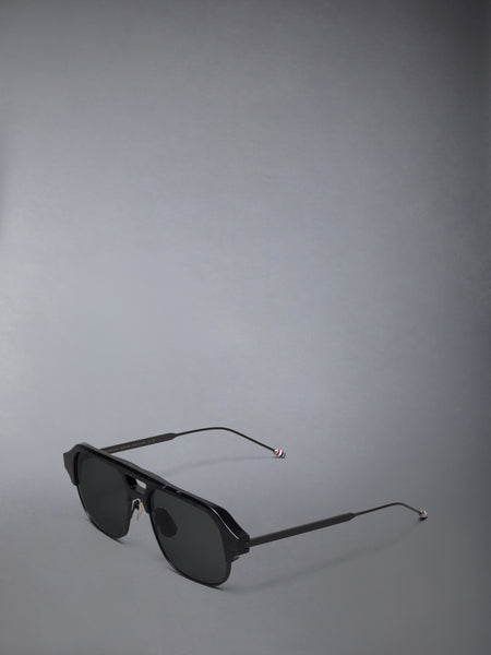 ACETATE AND TITANIUM AVIATOR PILOT SUNGLASSES BLACK/ASPHALT