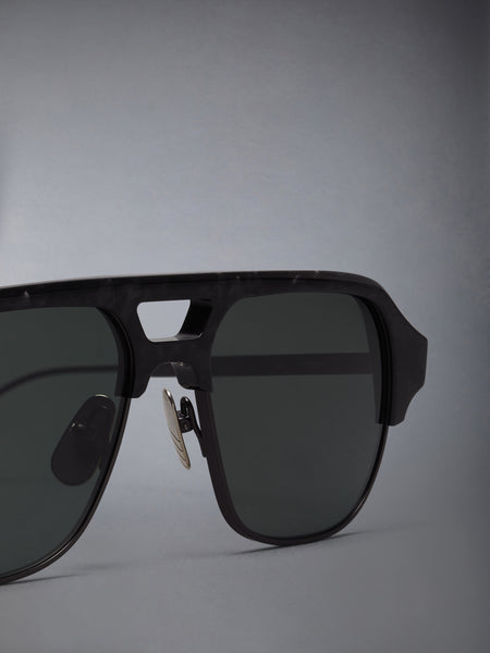 ACETATE AND TITANIUM AVIATOR PILOT SUNGLASSES BLACK/ASPHALT