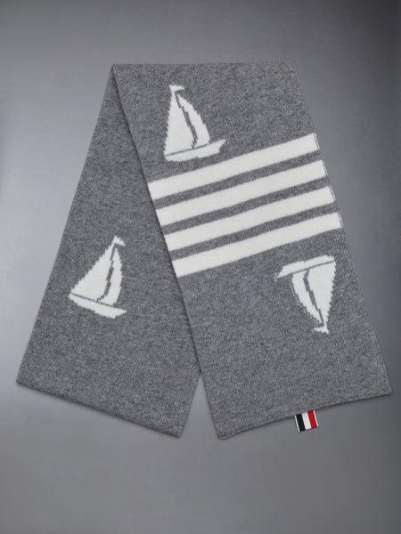 Fine Merino Sailboat 4-bar Scarf LT GREY